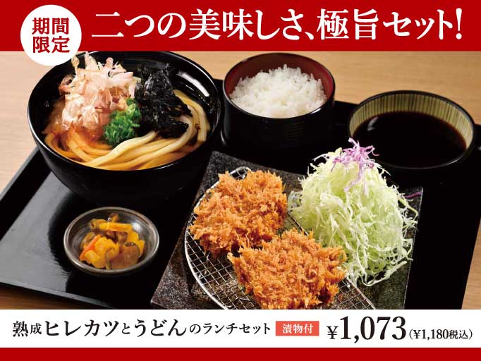 2つの美味しさ、極旨セット！「熟成ヒレカツとうどんのランチセット」がスタート！